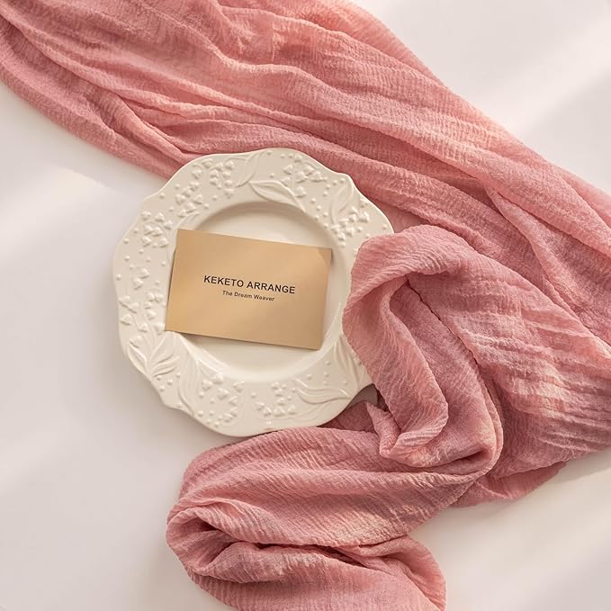 Keketoarrange 3pcs Cheesecloth Table Runner Dusty Rose Gauze 120 Inch