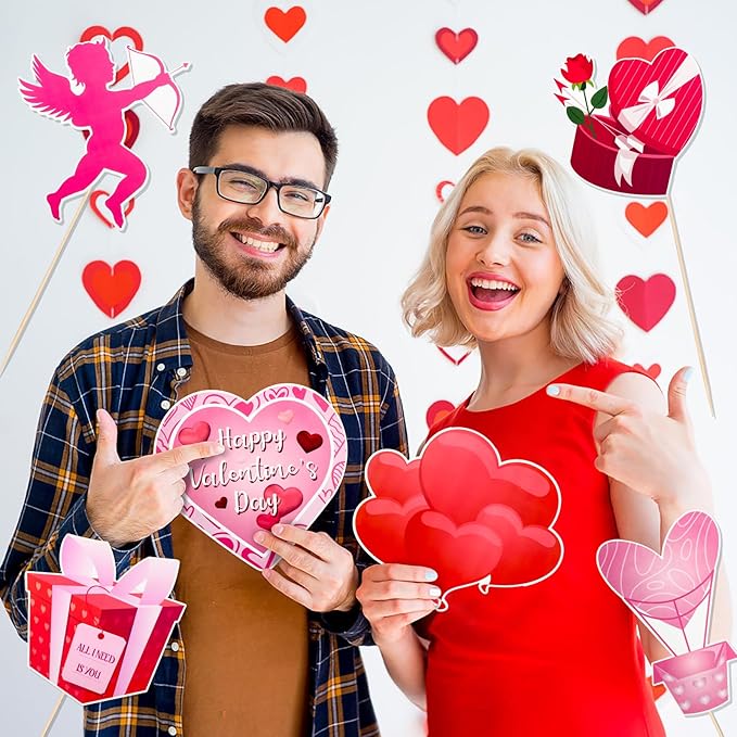 Happy Valentine's Day Photo Booth Props with Photo Frame Red and