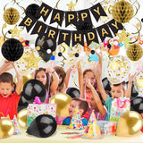 ZERODECO Black Gold Birthday Decorations, Easy to Assemble Happy