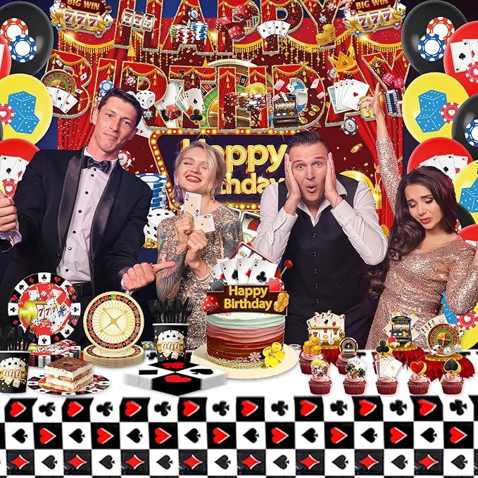 186Pcs Casino Theme Party Decorations Tableware Set Las Vegas Poker