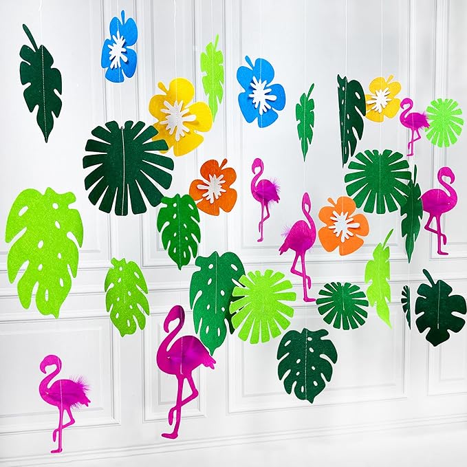 Summer Party Decorations 3D Flamingo Tropical Palm Leaves Flower