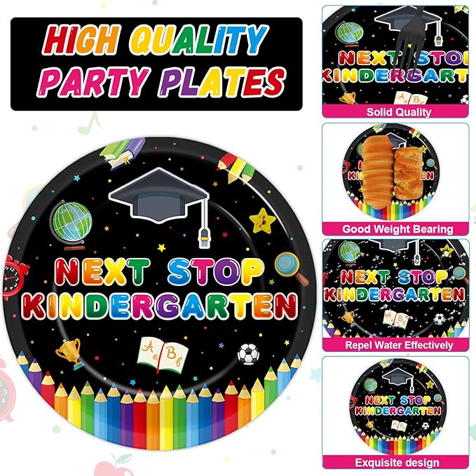 96Pcs Preschool Graduation Plates and Napkins Next Stop Kindergarten