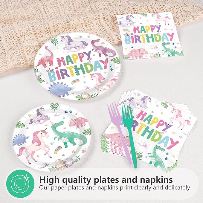 96Pcs Dinosaur Unicorn Birthday Party Decorations Dinosaur Unicorn