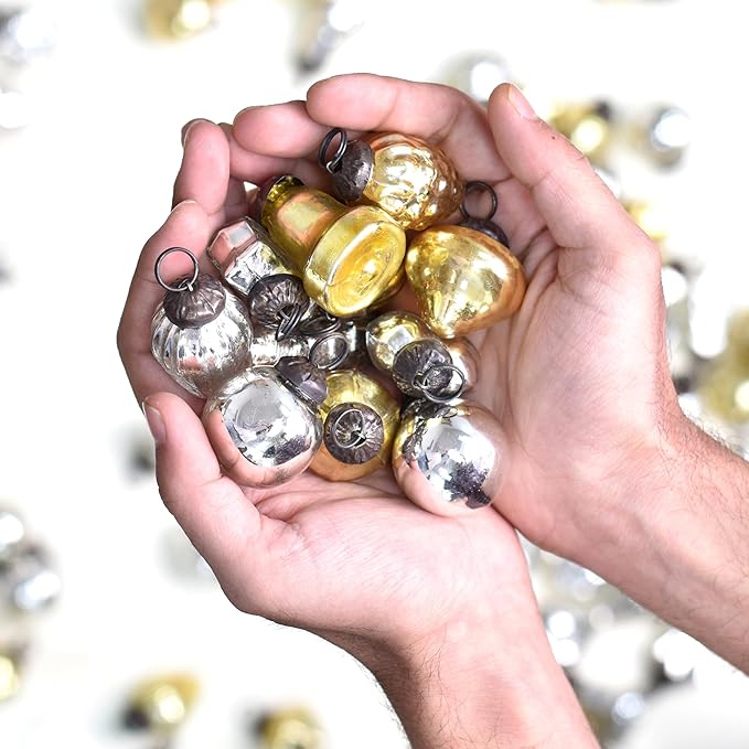 Indian Shelf 25 Piece Glass Silver Gold Christmas Ornaments Premium