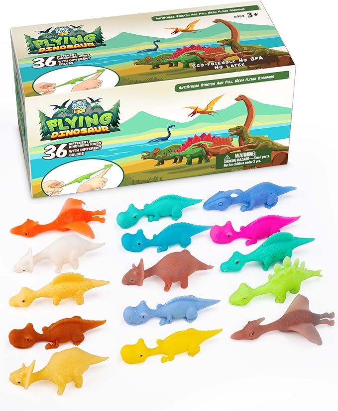 PICK A TOY Stretchy Slingshot Dinosaur Toys 36 Mini Rubber Dinosaurs