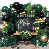 Emerald Green Black Gold Balloon Garland 144Pcs Forest Dark Green