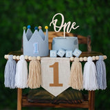 Baby First Birthday Party Decorations Blue High Chair Banner Crown