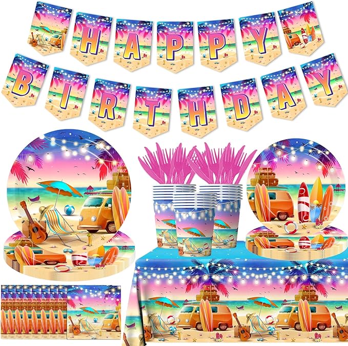 142pcs Sunset Beach Summer Tableware Set Beach Theme Party