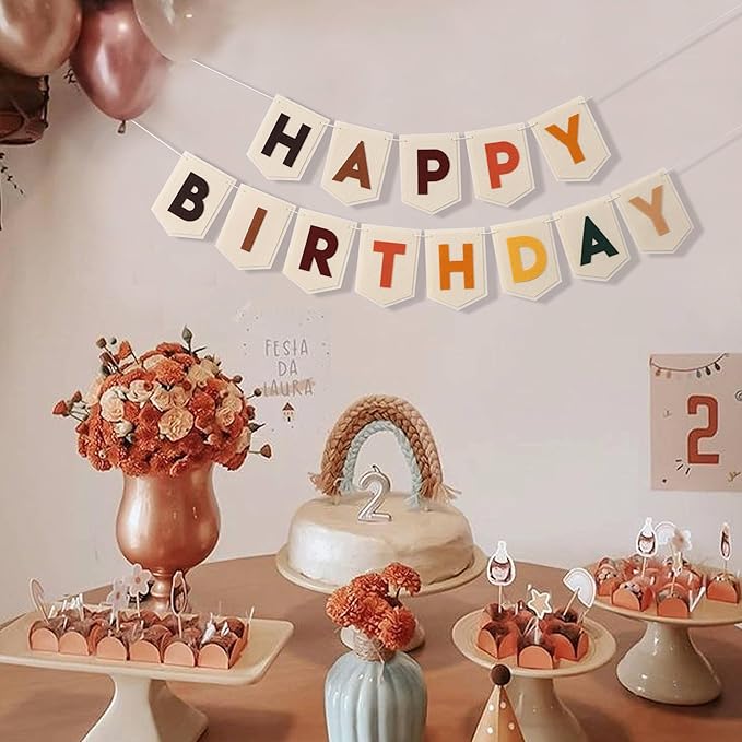 Boho Felt Happy Birthday Banner Bohemian Birthday Party Decorations