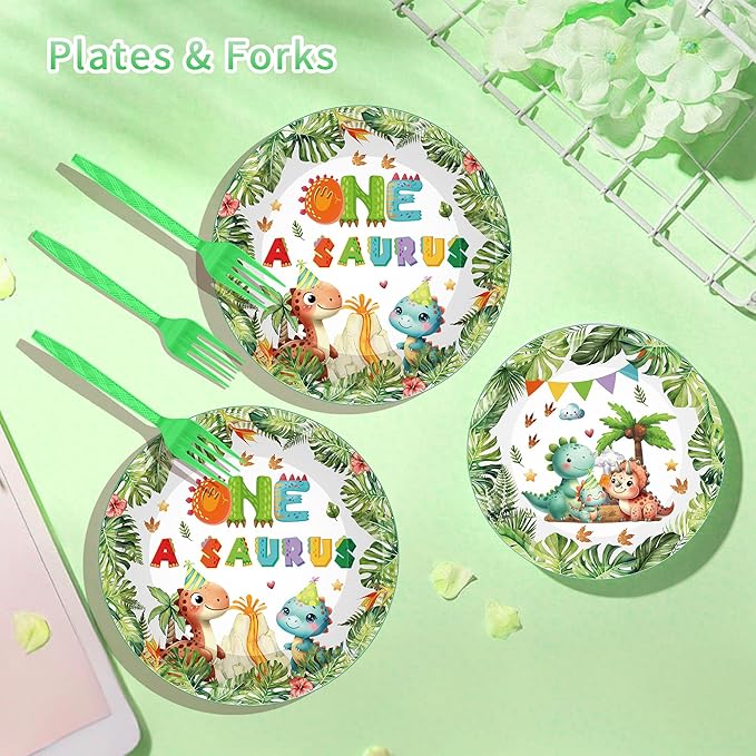 96 Pcs Oneasaurus Birthday Decorations for Boy Dinosaur 1st Birthday