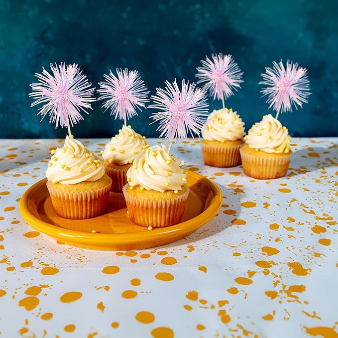 Gyufise 30Pcs Foil Firework Cupcake Toppers Sparkle Tinsel Cake #30