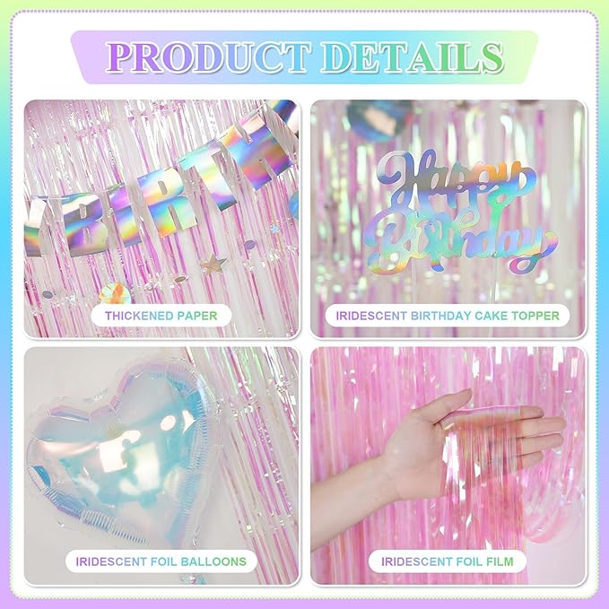 Mermaid Birthday Decorations for Girls Women Iridescent Birthday