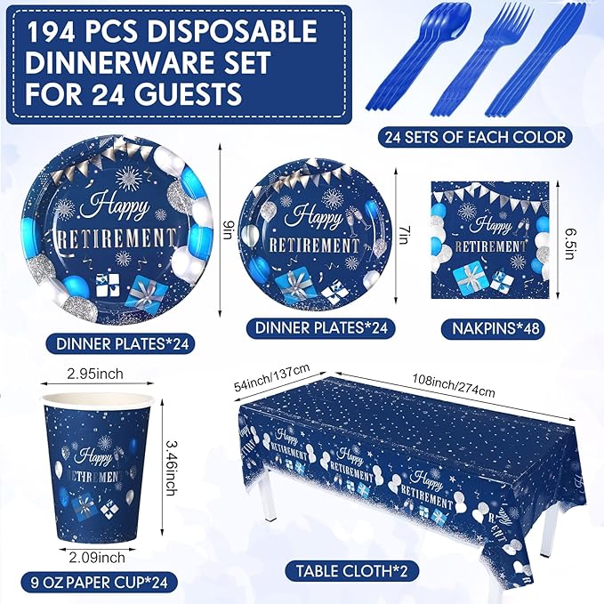 Yungyan 194 Pcs Retirement Party Decorations Disposable Happy