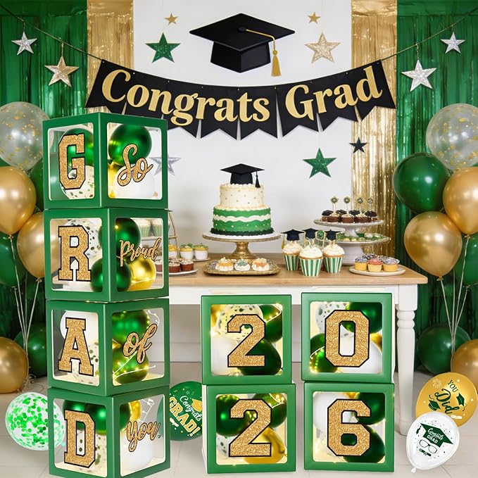 Graduation Decorations 2026 - Green and Gold Graduation Decorations -