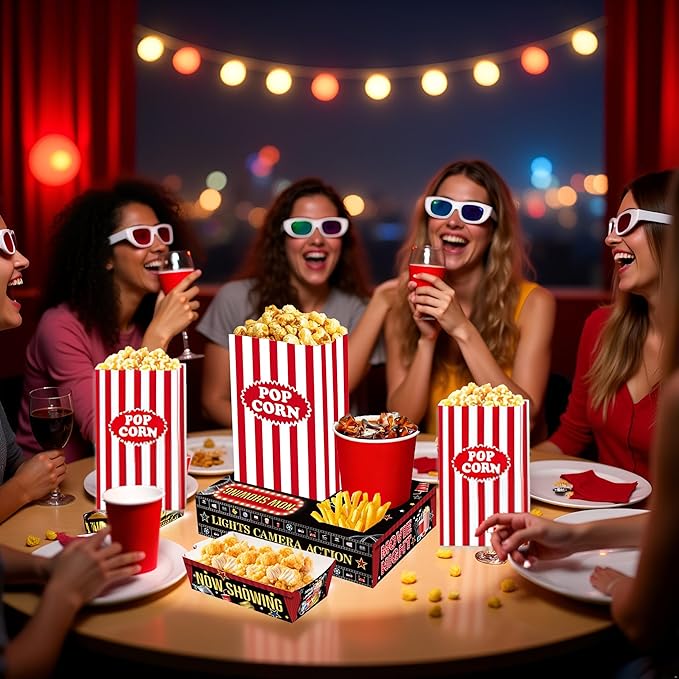 48PCS Movie Night Party Supplies 24 Snack Boxes 12 Food Trays 12