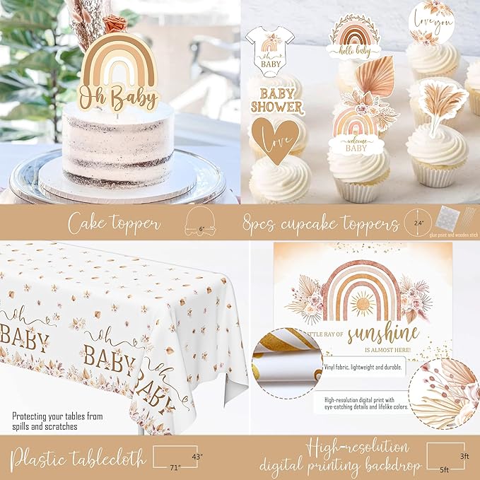 Boho Baby Shower Decorations, Boho Rainbow Baby Shower Party