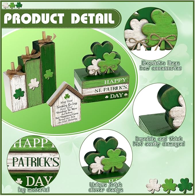 8 Pcs St Patricks Day Decoration St Patrick's Day Table Wood
