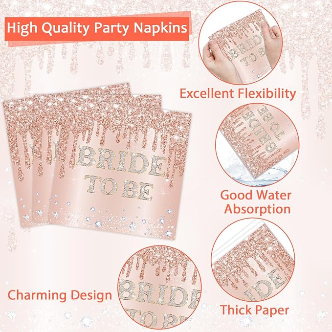 96Pcs Bridal Shower Party Decorations Rose Gold Themed Tableware