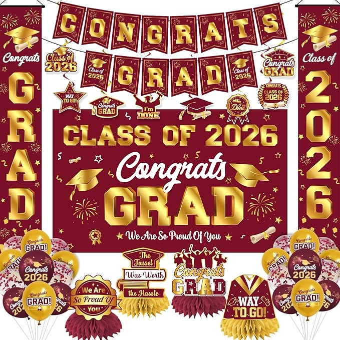 Graduation Decorations 2026 Maroon and Gold Graduation Party Decor