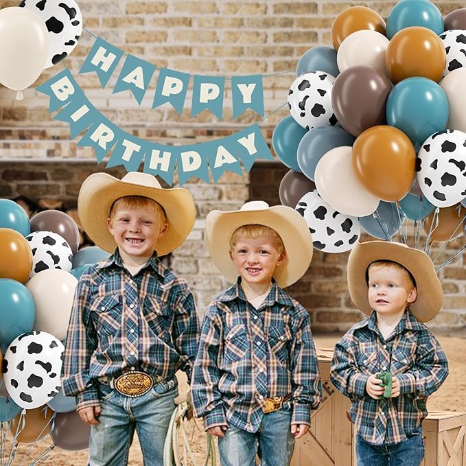 60pcs Cowboy Balloons, Brown Slate Blue Dusty Blue Sand White Latex