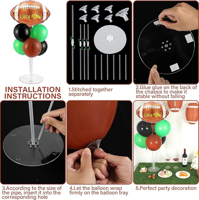 Football Party Balloons Stand Kit 2 Sets with 2 Rugby Ball Foil