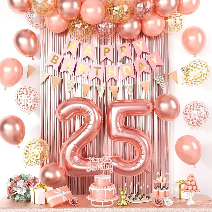 25th Happy Birthday Party Decorations Rose Gold Birthday Decorations