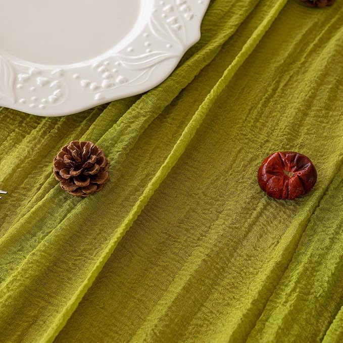 Keketoarrange Moss Green Cheesecloth Spring Table Runner Gauze 120