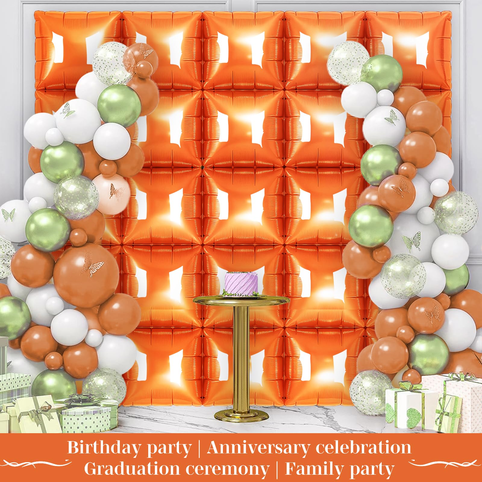 Orange Square Foil Balloons 25 Pcs Metallic Orange Balloons Wall