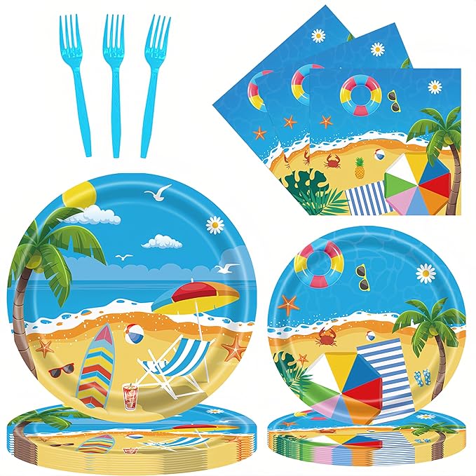 96 Pcs Summer Beach Plates and Napkins Beach Theme Decorations