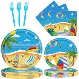 96 Pcs Summer Beach Plates and Napkins Beach Theme Decorations