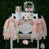 First Birthday Decorations for Girl Light Pink High Chair Banner One