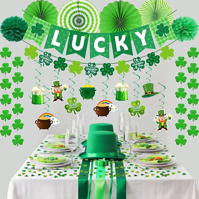 St Patrick's Day Decorations Set with Lucky Banner Shamrock Garland
