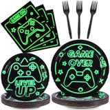 96pcs Video Game Party Supplies Tableware Set Neon Game On Paper