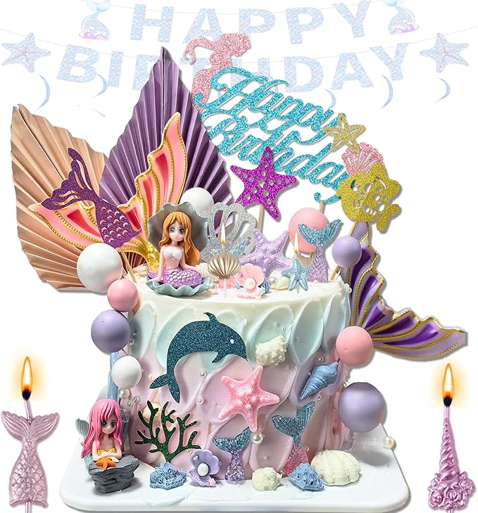 Mermaid Cake Topper for Girls Includes mermaid tail candle and 31