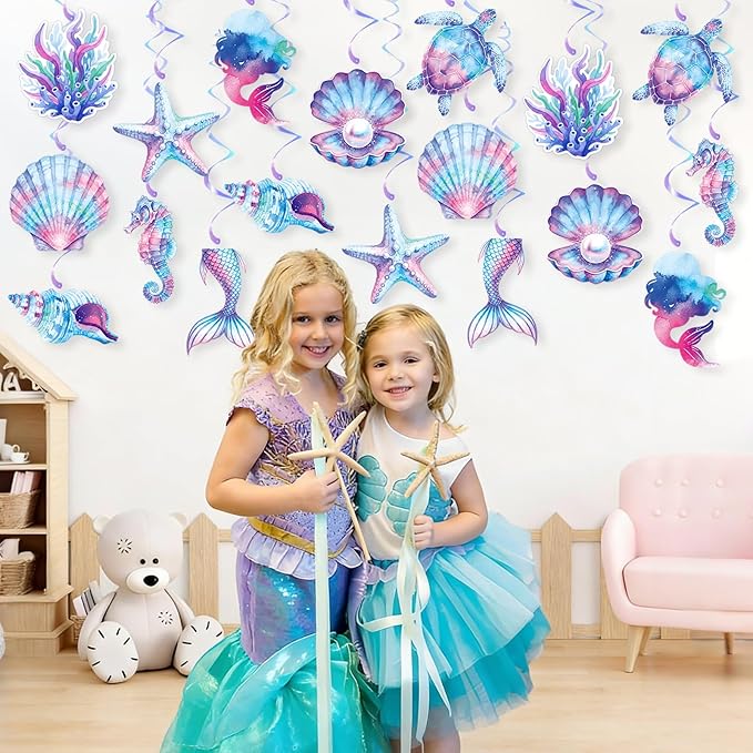 Mermaid Hanging Swirls, 36Pcs Mermaid Ceiling Streamers Sea Creature