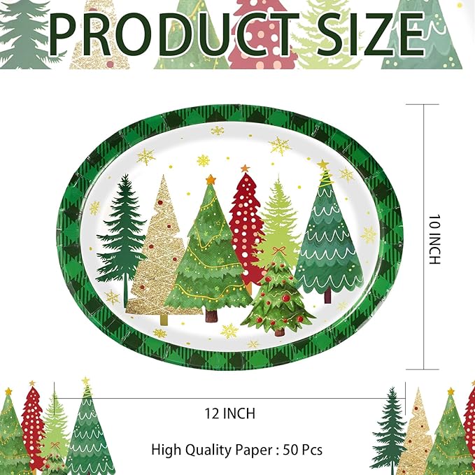 50Pcs Christmas Tree Oval Plates 10 x12 Large Christmas Tree Heavy