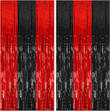 2 Pack Black and Red Backdrop Party Decorations Tinsel Curtain