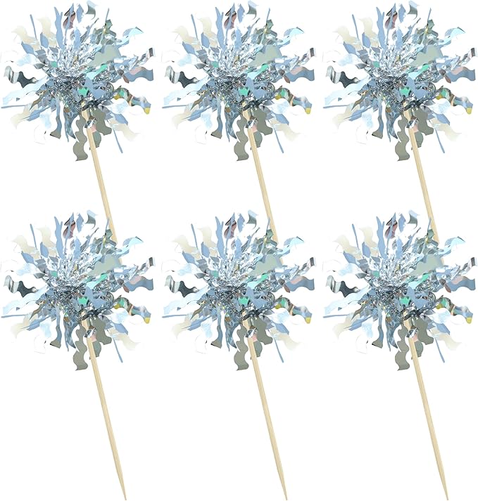 Gyufise 30Pcs Foil Firework Cupcake Toppers Sparkle Tinsel Cake #19