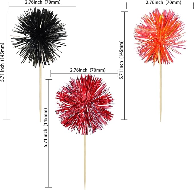 Gyufise 30Pcs Foil Firework Cupcake Toppers Sparkle Tinsel Cake #17