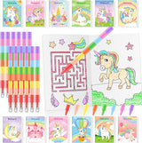 24 Unicorn Mini Coloring Books Kids with 24 Stacking Crayons Rainbow
