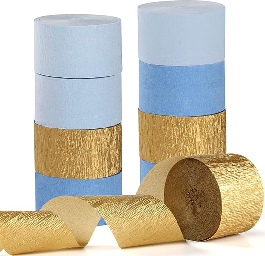 Light-Dusty Blue Gold Party-Decorations Streamers - 9 Rolls Birthday