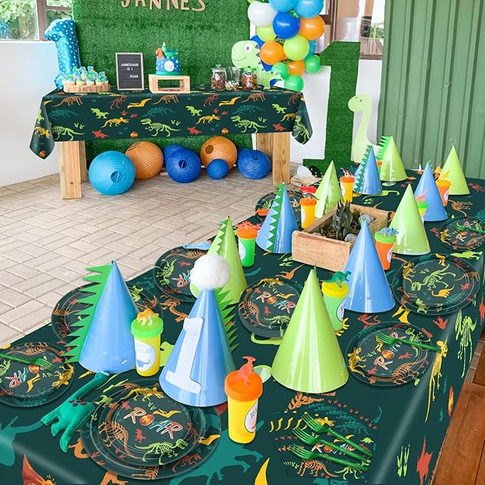 162 Pcs Dinosaur Birthday Decorations Including Dino Plates Napkins