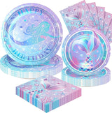 72PCS Mermaid Birthday Plates and Napkins Set of 24 Disposable Paper