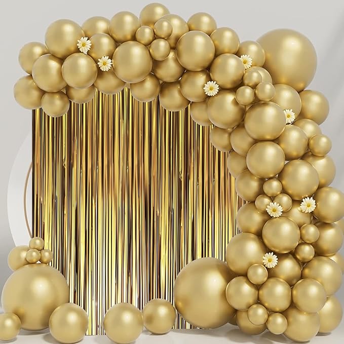 Voircoloria 3 Pack 3.3 x 8.2 ft Matte Dark Gold Foil Fringe Backdrop
