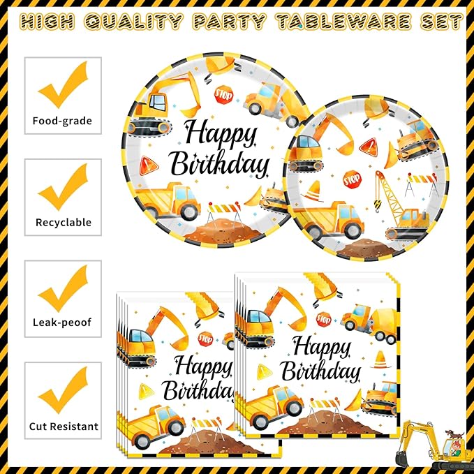 Construction Birthday Party Supplies for 24 Guests Decorations
