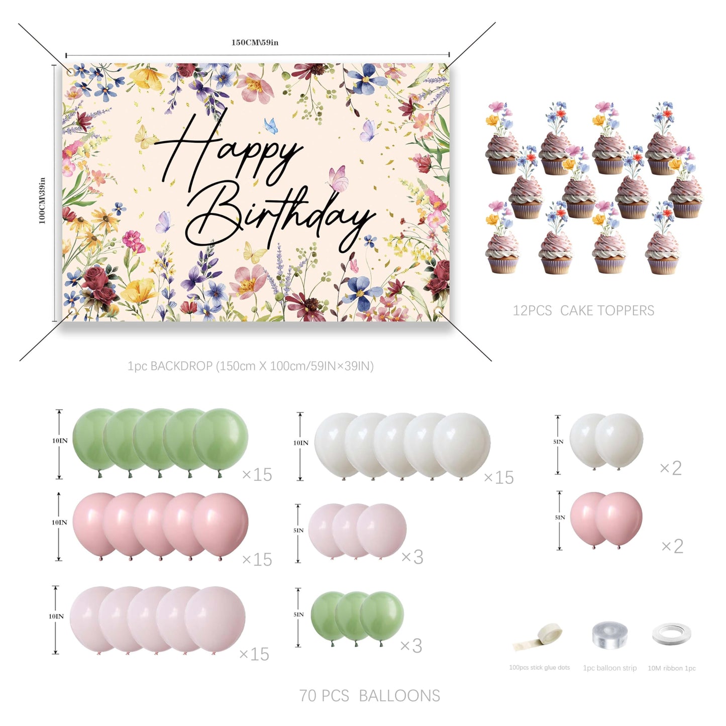 Wildflower Birthday Decorations for Women Girls, Sage Green Dusty Pink