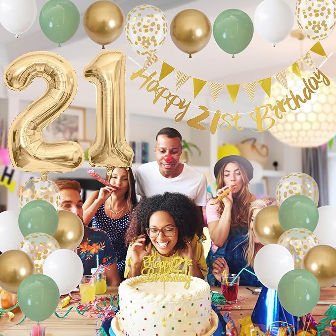 21st Birthday Decorations for Him Her Happy Banner With Cake Topper