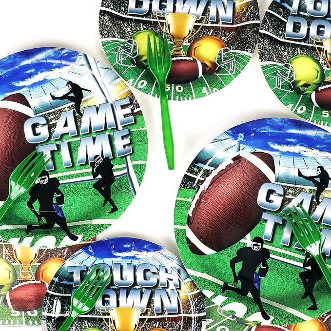 96 Pcs Football Party Paper Plate and Napkins Supplies Disposable