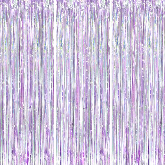 Voircoloria Iridescent Party Backdrop 3Packs, Transparent Tinsel Foil