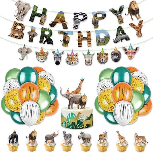 56Pieces Safari Animals Birthday Party Decorations Include Animals